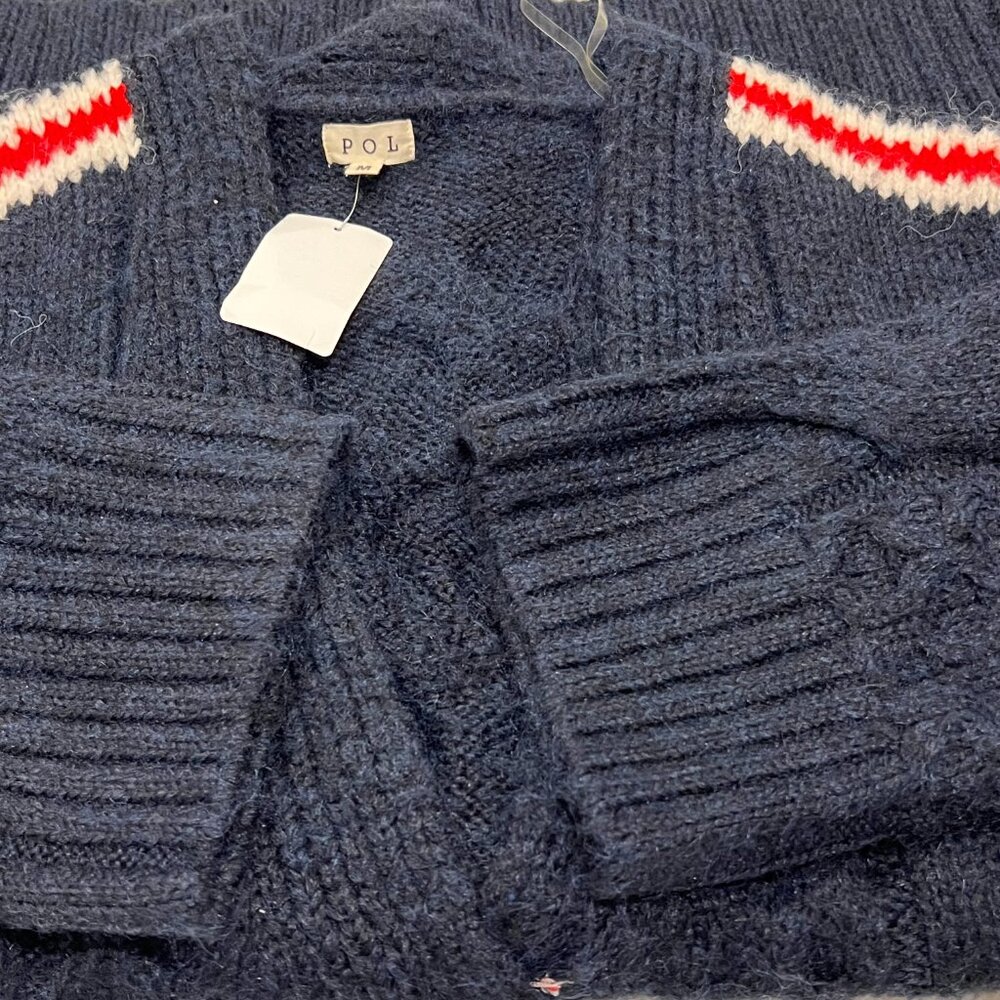 POL Oversized Chunky Cable Knit Long Button Cardigan, Pockets, NWT, Navy, M - Picture 3 of 8